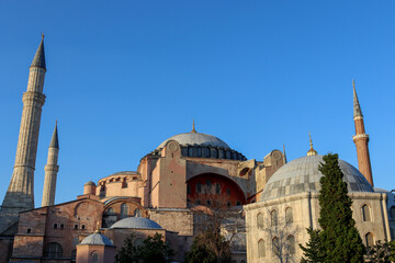 Fototapeta na wymiar Hagia Sophia (Latin: Sancta Sophia, lit. 'Holy Wisdom'), officially the Hagia Sophia Holy Grand Mosque (Turkish: Ayasofya-i Kebir Cami-i Şerifi) and formerly the Church of Hagia Sophia