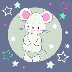 Little mouse on a background of stars