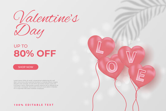 happy valentine's day banners sale promotion and discount, realistic style. Premium Vector