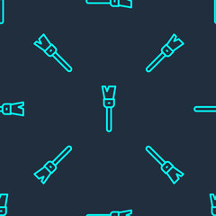 Green line Paint brush icon isolated seamless pattern on blue background. For the artist or for archaeologists and cleaning during excavations. Vector.
