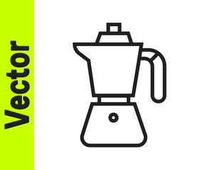 Black line Coffee maker moca pot icon isolated on white background. Vector.