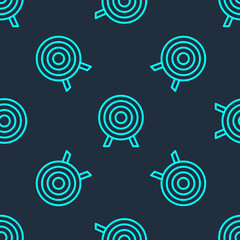 Green line Target sport icon isolated seamless pattern on blue background. Clean target with numbers for shooting range or shooting. Vector.