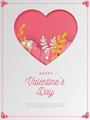 happy valentine's day banners or card illustration couple love and tree paper cut style. Premium Vector