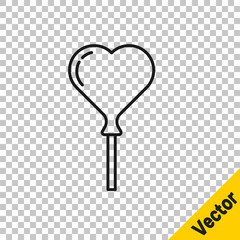 Black line Balloons in form of heart with ribbon icon isolated on transparent background. Vector.
