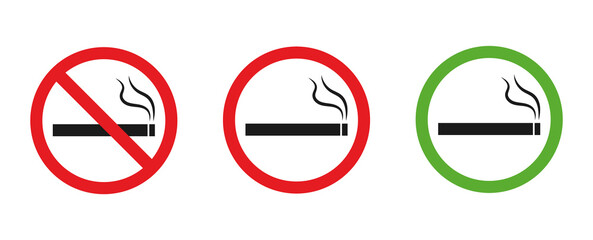 Smoking and smoking signs set, vector illustration on a white background