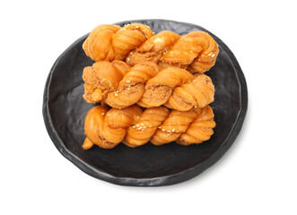Chinese fried dough twist on white background