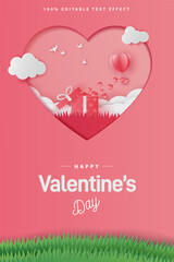 happy valentine's day banners or card illustration couple love and tree paper cut style. Premium Vector