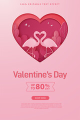 happy valentine's day banners or card illustration couple love and tree paper cut style. Premium Vector