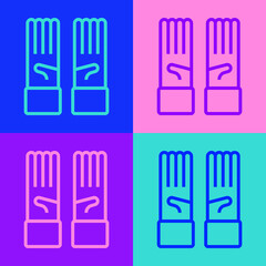Fototapeta premium Pop art line Medical rubber gloves icon isolated on color background. Protective rubber gloves. Vector.