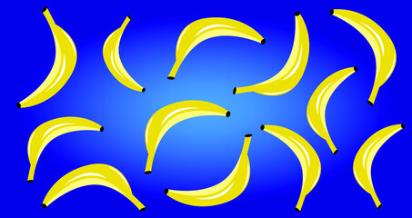 Banana fruit vitamin on blue background pattern. Vector illustration.
