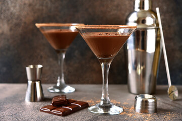 Delicious chocolate martini in a glasses.