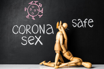 Lettering on chalk board coronavirus sex. Concept safe sex during quarantine, covid-19