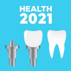 Healthy teeth and dental implant. Tooth implants and normal teeth vector