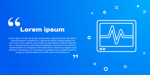 White line Computer monitor with cardiogram icon isolated on blue background. Monitoring icon. ECG monitor with heart beat hand drawn. Vector.