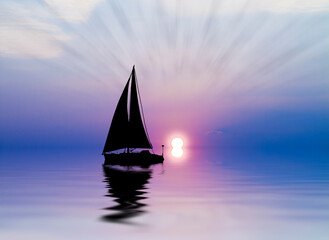 Fototapeta na wymiar velero surcando el mar al amanecer