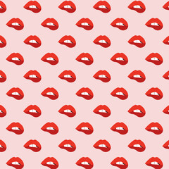  French woman lips seamless pattern Red lipstick mouth psychedelic background Valentines Day Love design. Vector illustration