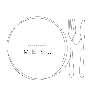 Menu restaurant background with plate and fork and knife, vector illustration