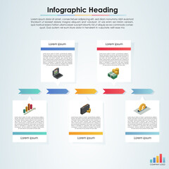 Five options timeline infographic template for business presentation with financial icons