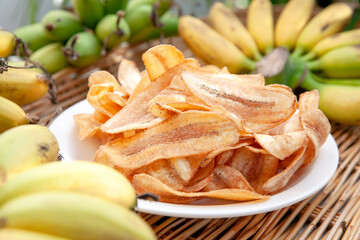 Banana slices and dried for a snack.