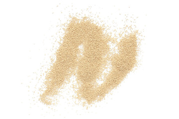 Pile of dry yeast isolated on white background, top view. Active dry yeast on a white background,...