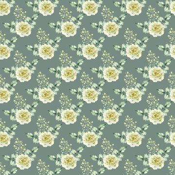 Watercolor hand painted seamless pattern of flowers.