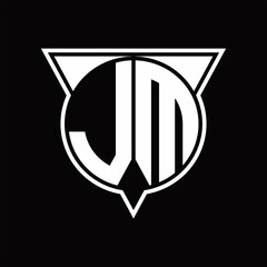 JM Logo monogram with circle shape and half triangle rounded