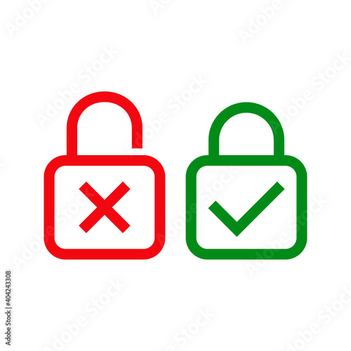 Seguridad Logotipo Candado Abierto Y Candado Cerrado Con Símbolos De Error  Y Ok Con Lineas En Color Rojo Y Verde Access Poster | Acce-teracreonte