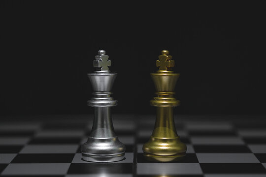 The king chess pieces battle on a chessboard. Business leader concept