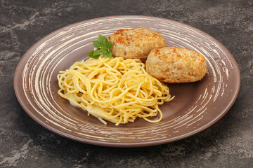 Spaghetti with homemade chicken cutlet