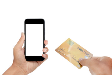 credit card and smartphone isolated on white background - clipping paths.