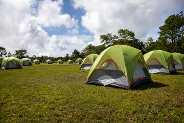 Camping and tent in nature in the summer time.