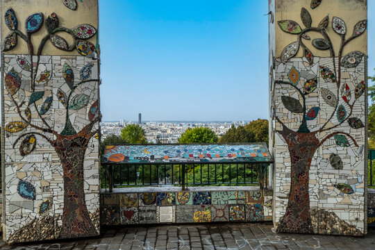 The park of Belleville with the panorama of Paris in the background