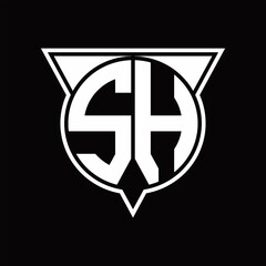 SH Logo monogram with circle shape and half triangle rounded