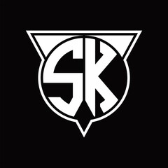 SK Logo monogram with circle shape and half triangle rounded