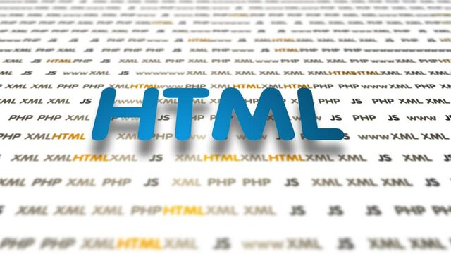 Developer is browsing html code on the computer screen. HTML Web Page Code Scrolling Programming code abstract technology background for software developer and Computer script concept.Scene E.