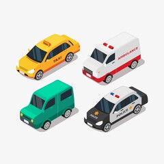 Isometric car vehicle for personal transport and public transportation vector illustration