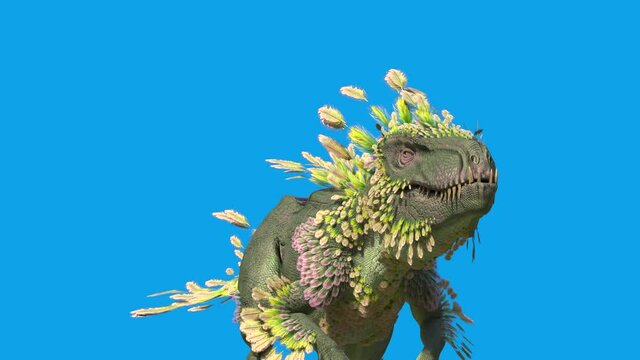 Feathered Dinosaur Trex Runcycle Loop Blue Screen 3D Rendering Animation 4K