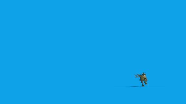 Feathered Dinosaur Trex Runs Blue Screen Back 3D Rendering Animation 4K