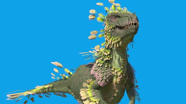 Feathered Dinosaur Trex Walkcycle Loop Blue Screen 3D Rendering Animation 4K