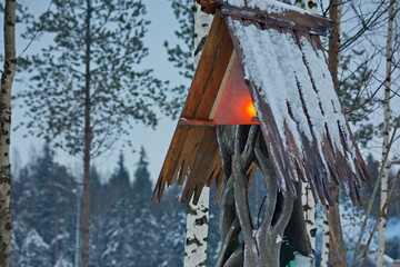 Tourist imitation of the taiga temple of the Karelian Sami.