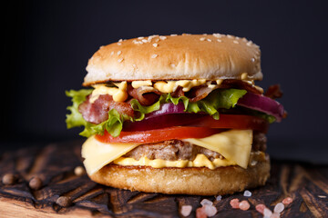  tasty hamburger on a black background