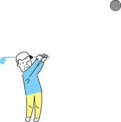 ゴルフをするシニア男性シンプルイラスト