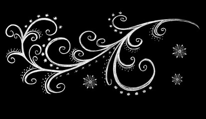 Winter white pattern drawn on a black background