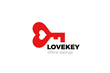 Love Key Logo Design Heart shape vector template. Valentines Day Dating icon