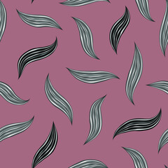Fototapeta na wymiar Grey striped petals on a pink background. Vector seamless pattern. Design for card, print, fabric, wrapping.