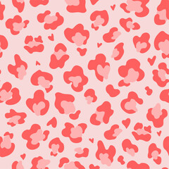 Fototapeta na wymiar Pink red leopard spots seamless pattern Glamour Cheetah skin background Valentines Day wild cat design. Vector illustration