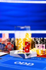 Casino set with Roulette, cards, dice and chips