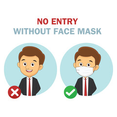 No entry without face mask. Business woman