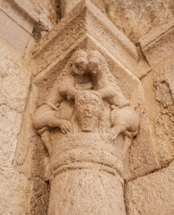 Capital of Old hospital of Sant Julia, Besalu. Garrotxa, Girona, Catalonia, Spain