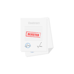 Office document. Contract rejected. Vector flat illustration. Paper document page icon.